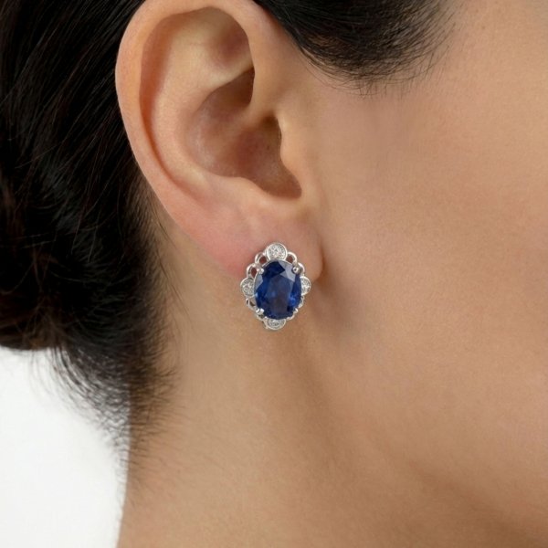 Komplet wisior i kolczyki z naturalnym szafirem i białym topazem srebro 925