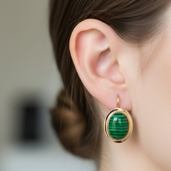 Kolczyki owalne z malachitem ze złota próby 585