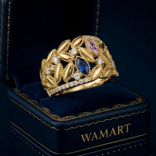 Pierścionek z kolorowymi kamieniami R.19 złoto 585 