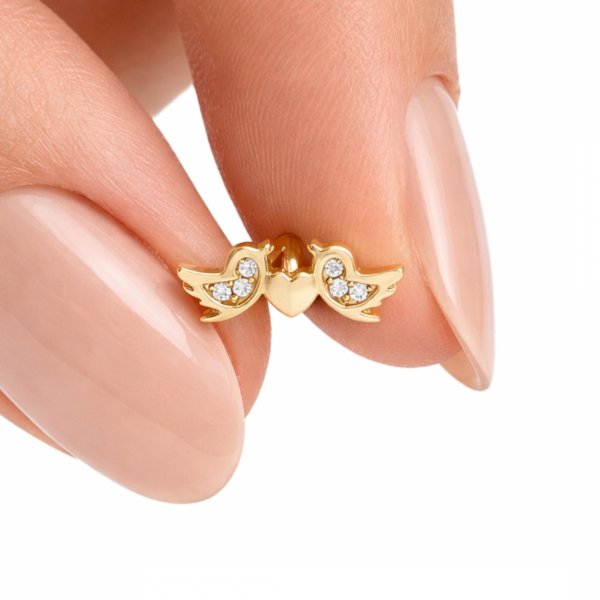 Kolczyki dwa gołąbki z sercem złoto 585 