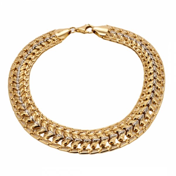 Bransoletka szeroka białe i żółte złoto 585 