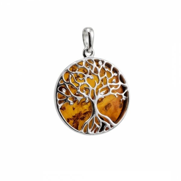 Wisior drzewo bursztyn naturalny srebro 925