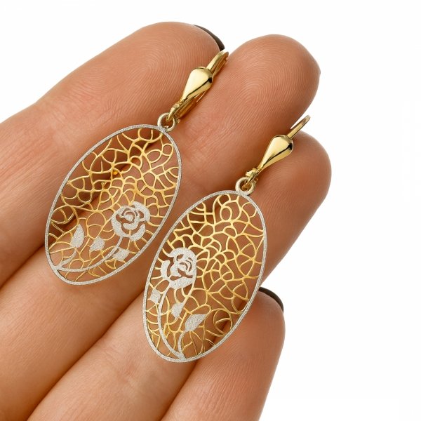 Kolczyki owalne ażur róża złoto 585 