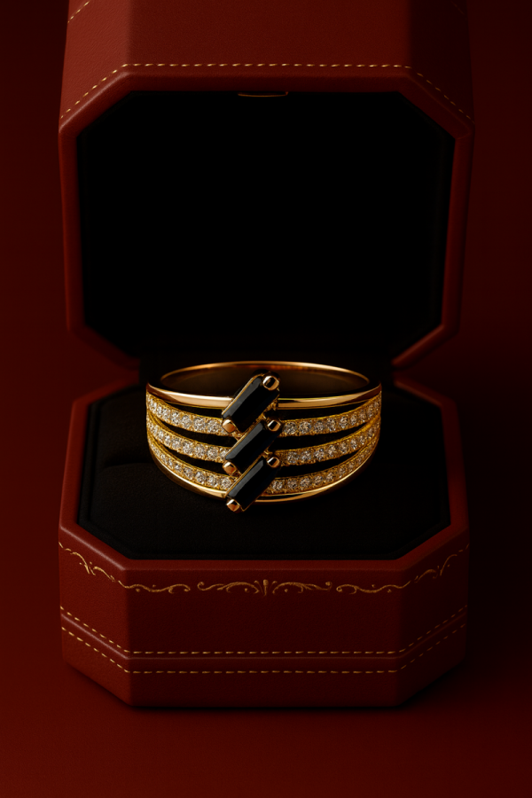 Pierścionek z kamieniami bagietkowymi R.16 złoto 585