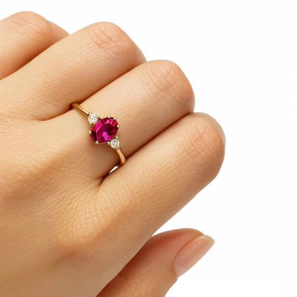  Pierścionek owalny kamień w kolorze rubinu R.22 złoto 585