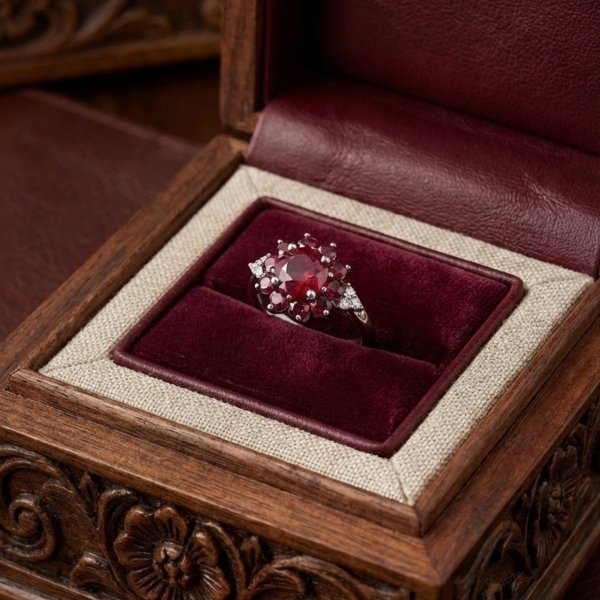 Pierścionek kwiat z naturalnym rubinem R.14 srebro 925