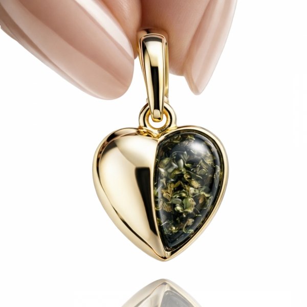 Zawieszka serce z bursztynem srebro 925