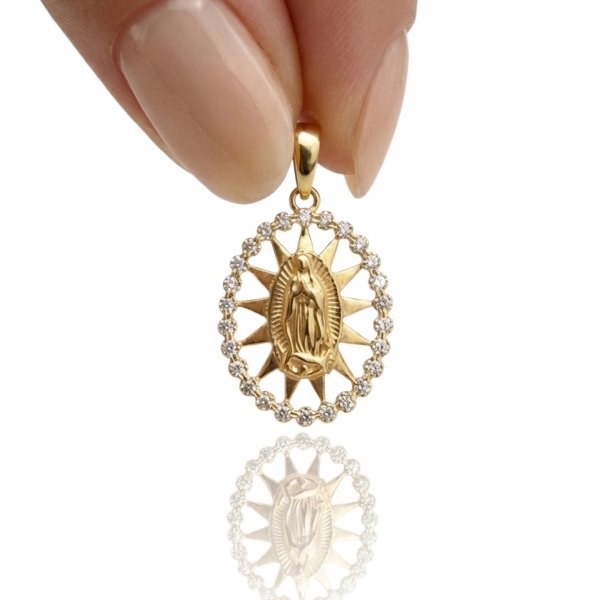 Medalik owalny z wizerunkiem i kamieniami złoto 585 