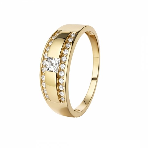 Pierścionek z gładką obrączką i kamieniami złoto 375