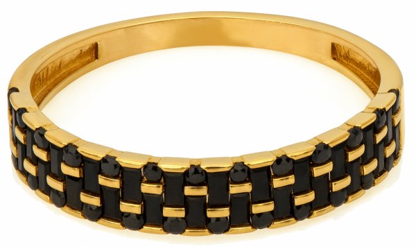 Pierścionek obrączka z czarnymi  kamieniami R.18 złoto 585