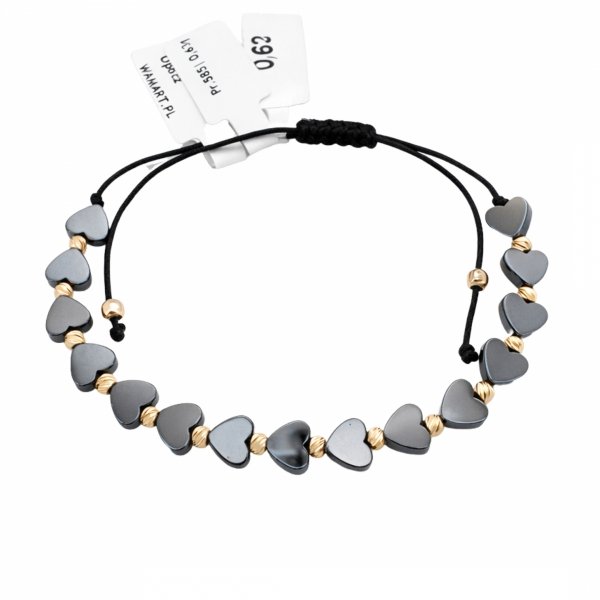 Bransoletka z sercami na sznurku złoto 585