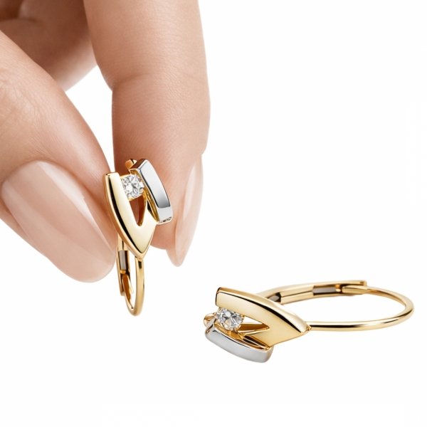 Kolczyki kocie oko białe i żółte złoto 585 