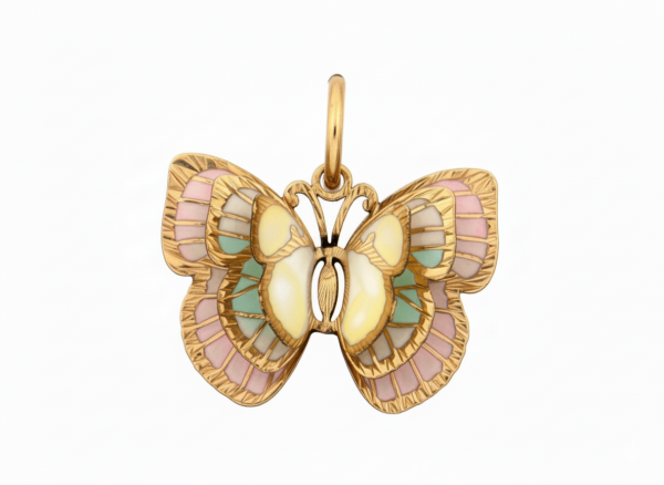 Wisior motyl kolor emalia jubilerska złoto 585 