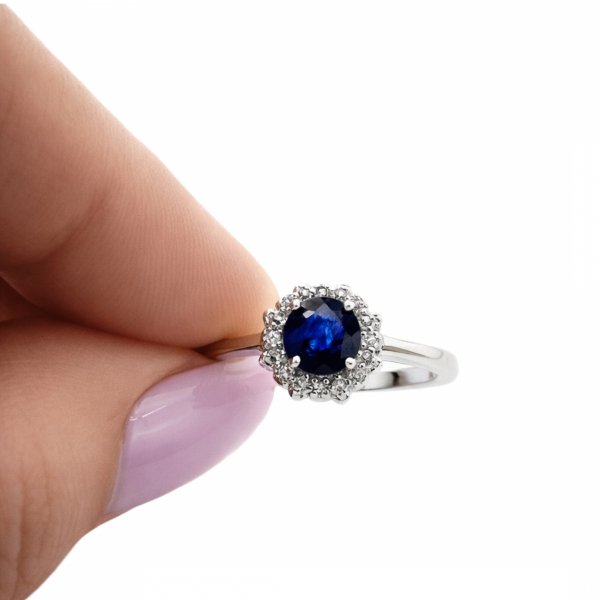 Pierścionek z naturalnym szafirem srebro 925 ROD