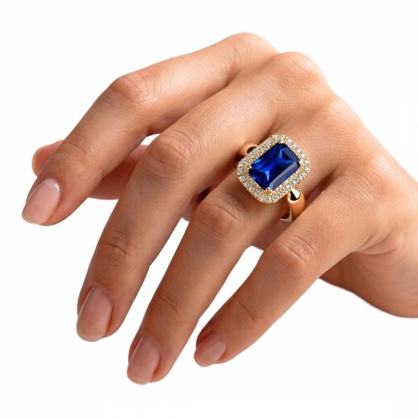 Pierścionek z szafirowym kamieniem R. 21 złoto 585