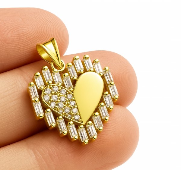 Zawieszka okazałe serce z kamieniami złoto 585 