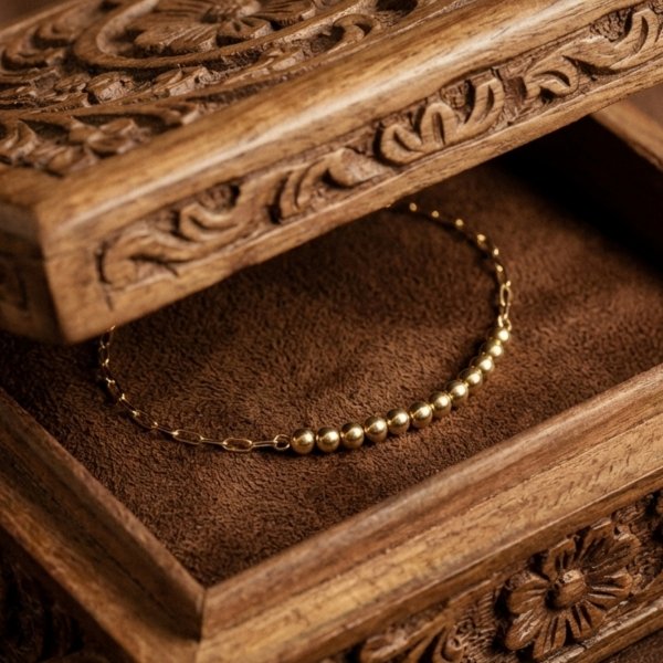 Bransoletka gładkie kule polerowane 19cm złoto 585 