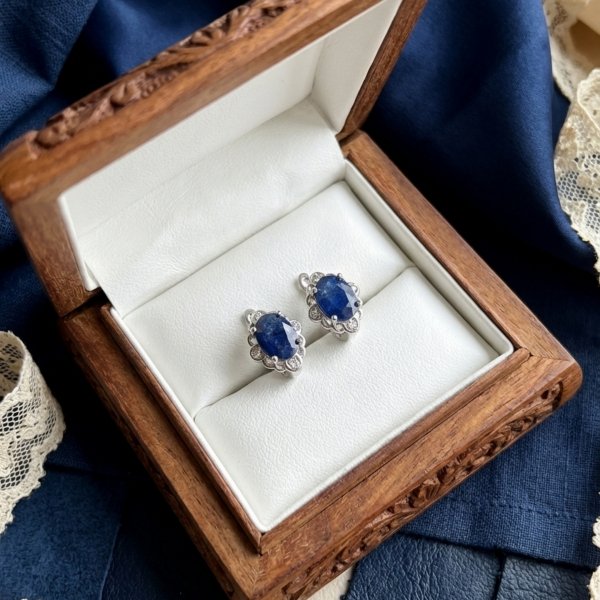 Kolczyki markizy z naturalnym szafirem i białym topazem srebro 925