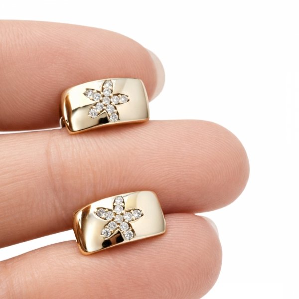 Kolczyki geometryczne z kamieniami w kształcie kwiatu złoto 585 