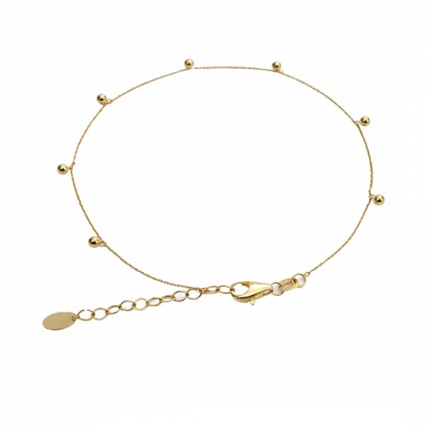Bransoletka na nogę z wiszącymi kulkami złoto 585 