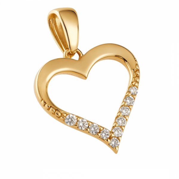 Zawieszka kontur serca wstęga kamieni złoto 585