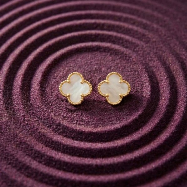 Kolczyki koniczyna masa perłowa złoto 585 