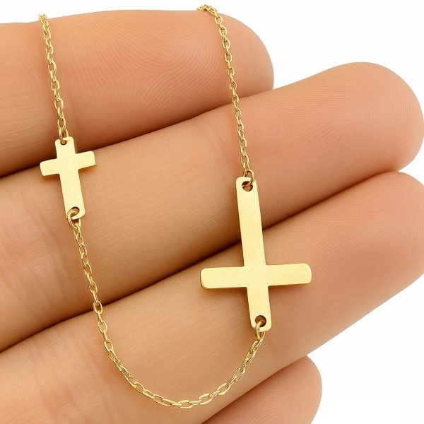 Naszyjnik dwa krzyże złoto 585
