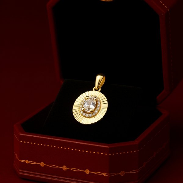 Wisior rozeta z dużym białym kamieniem złoto 585