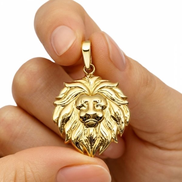 Wisior głowa LWA KUTY wybrany  złoto 585 