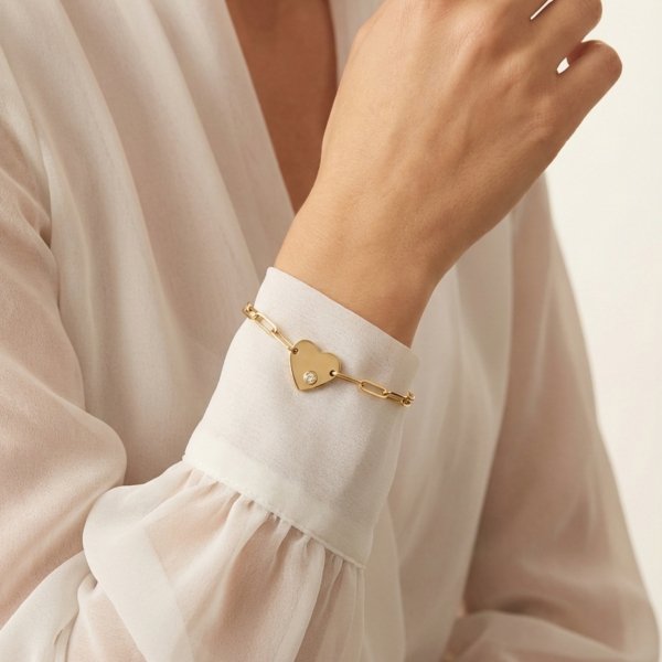 Bransoletka z sercem z białym kamieniem złoto 585