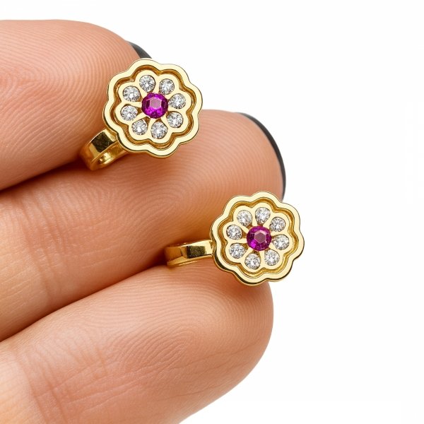 Kolczyki rubinowe kwiaty zapięcie angielskie złoto 585