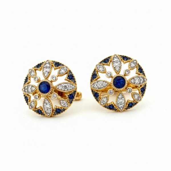 Komplet szafiry diamenty naturalne złoto 585