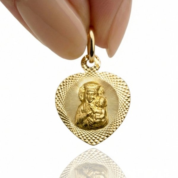 Medalik serce grawerowane z wizerunkiem złoto 585 