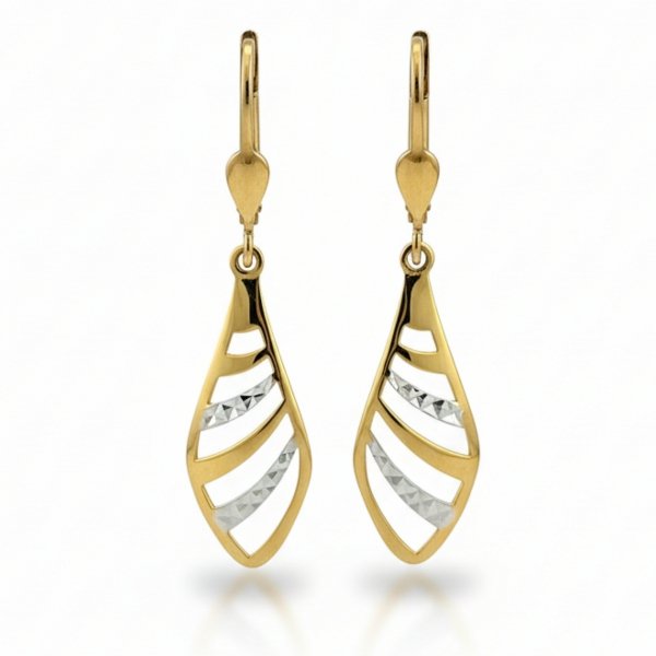 Kolczyki ażurowy liść białe złoto złoto 585 