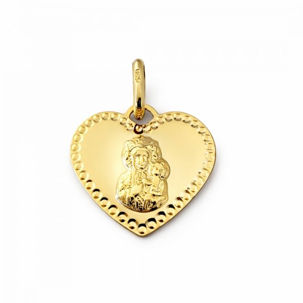 Medalik z Matką Boską w sercu złoto 585