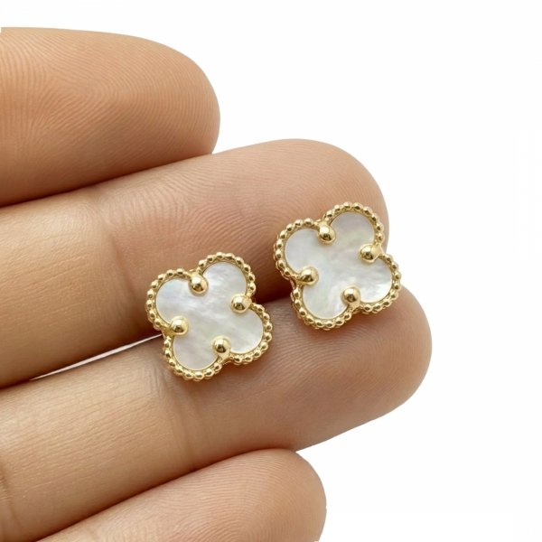 Kolczyki koniczyny sztyft z masą perłową złoto 585 