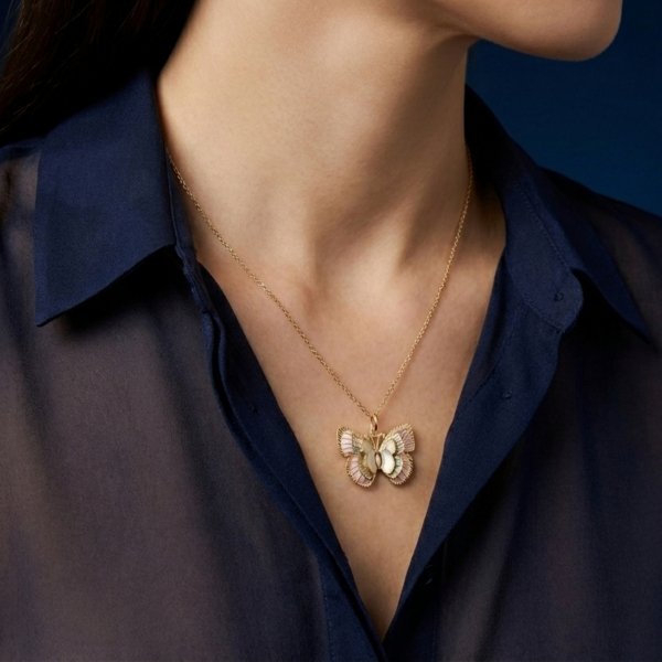 Wisior motyl kolor emalia jubilerska złoto 585 