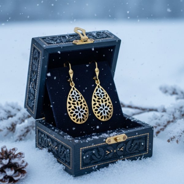 Kolczyki krople ażurowe białe i żółte złoto 585 