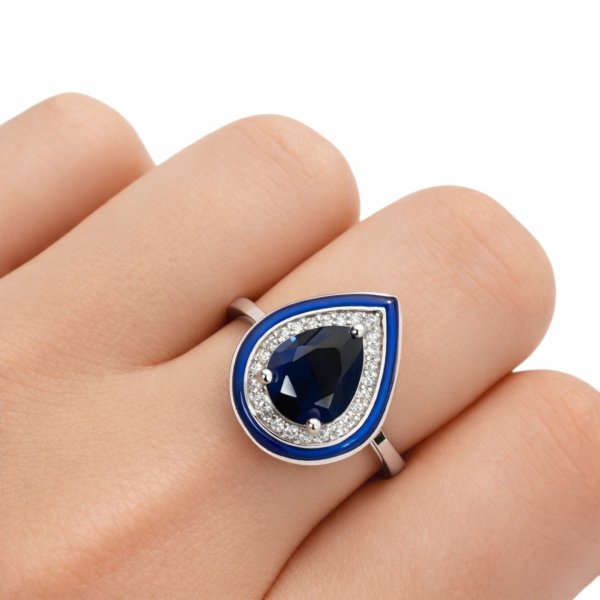 Pierścionek kropla z cyrkoniami srebro 925