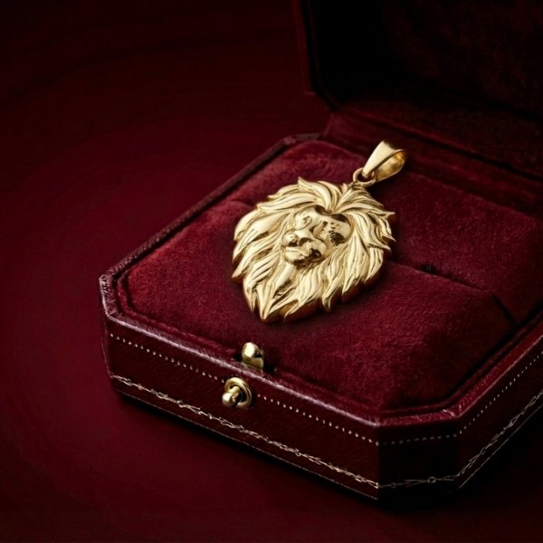 Wisior głowa LWA KUTY wybrany  złoto 585 