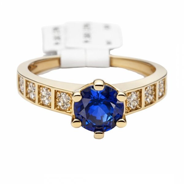 Pierścionek centralny kamień w kolorze szafiru R.17 złoto 585 