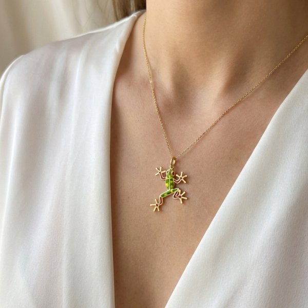 Zawieszka żaba z emalią jubilerską złoto 585