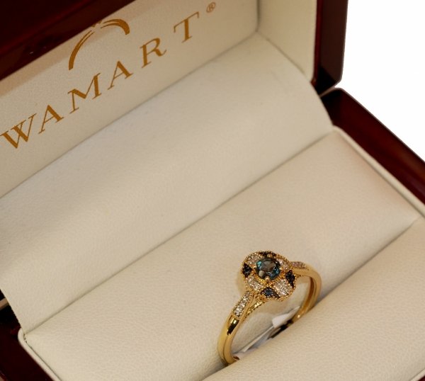 Pierścionek R.17 diamenty 18/0.08ct szafir złoto 585 