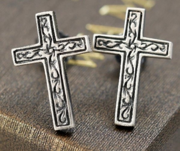 Kolczyki krzyże artystyczne srebro 925 rod