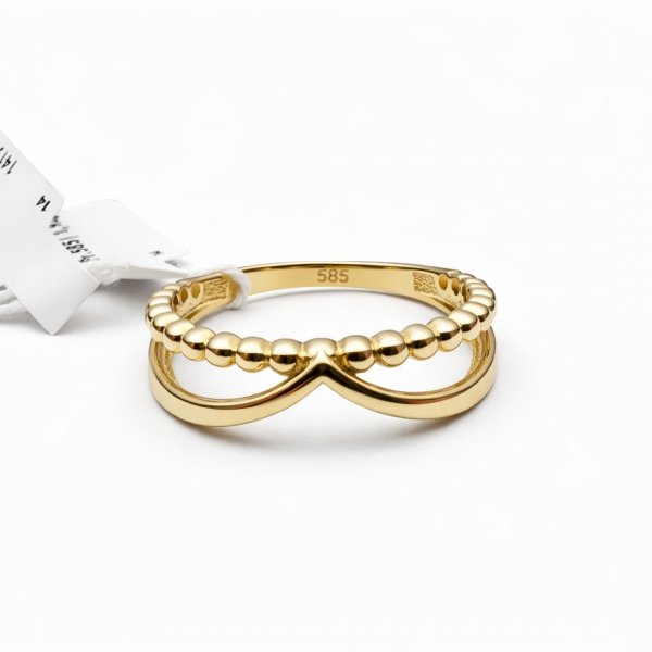 Pierścionek geometryczna piramida z kulkami złoto 585