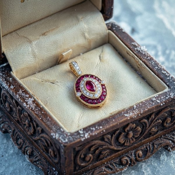 Zawieszka wisior rubiny diamenty naturalne złoto 585