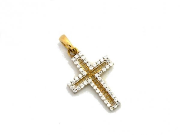 Krzyż KRZYŻYK 3D KAMIENIE złoto 585, 14cT