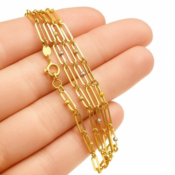 Naszyjnik z motywem ogniw i kulami złoto 585