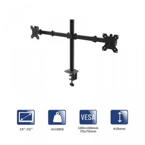 Uchwyt biurkowy na dwa monitory Akyga AK-MB-02 ramiona 2x10kg VESA 75x75mm / 100x100mm 15-32 cale