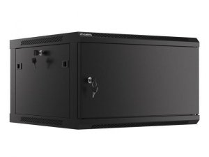 Szafa instalacyjna Rack wisząca 19 cali 6U 600x600 czarna drzwi metalowe Lanberg (flat pack)